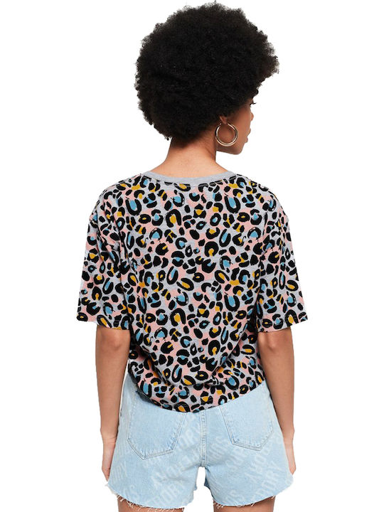 Superdry Lilly Graphic Femeie Crop Tricou Animal Print Roz