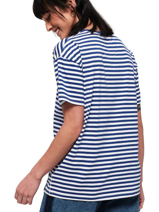 Superdry Minimal Logo Stripe Portland Femeie Tricou Cu dungi Albastru