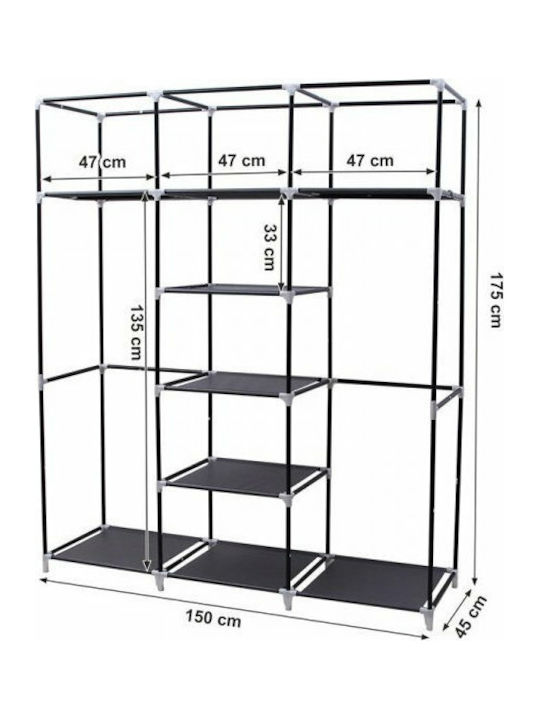 Songmics Fabric Wardrobe with Zipper and Shelves in Black Color 150x45x175cm