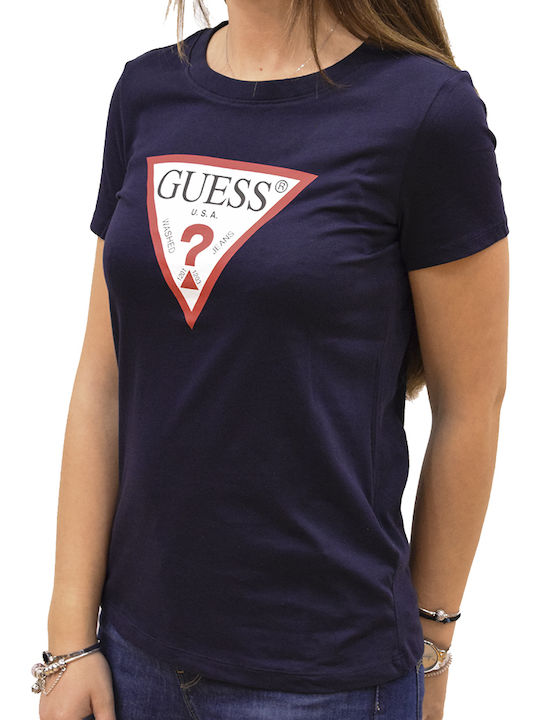 Guess Γυναικείο T-shirt Navy Μπλε με Στάμπα