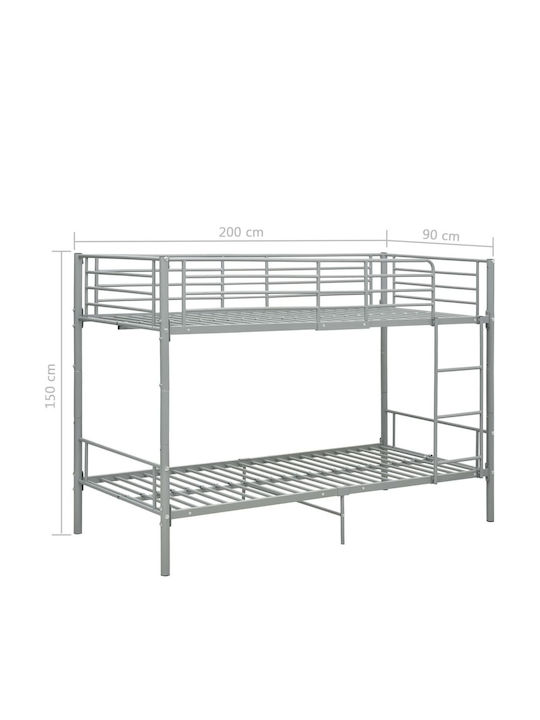 Kids Bed Bunk Single Gray for Mattress 90x200cm