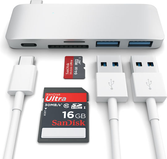Satechi 3 Port USB 3.0 Hub with USB-C Connection Gray