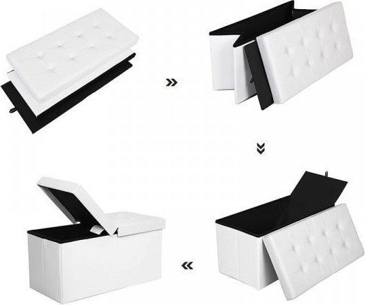 Scaune Taburet Cu spațiu de depozitare Tapițat cu Piele Ecologică Alb 76x38x38buc