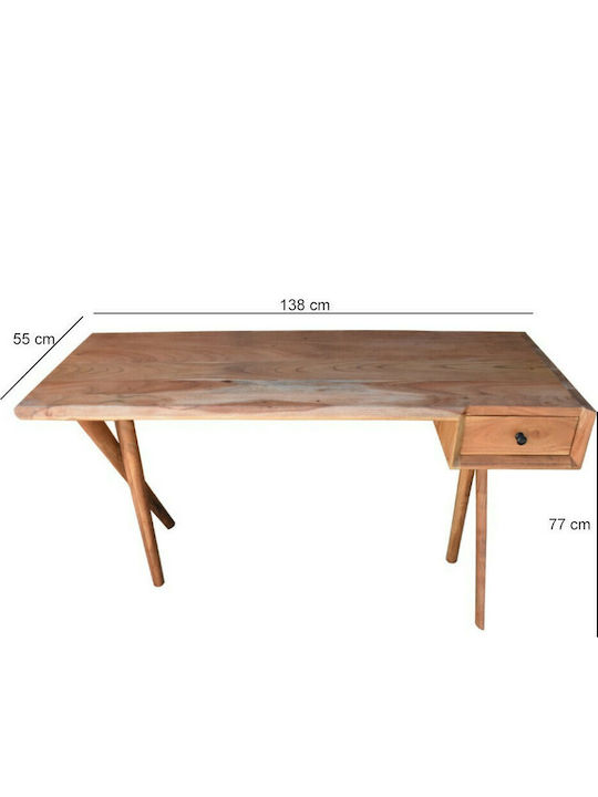 Γραφείο από Μασίφ Ξύλο Μπεζ 138x55x77εκ.