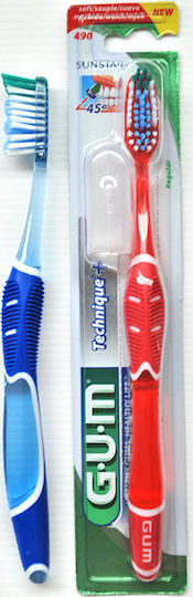 GUM Technique+ 490 Regular Manual Toothbrush Soft Blue 1pcs