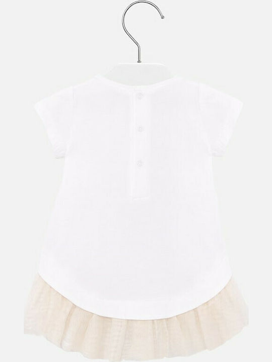 Mayoral Kids Dress Tulle Short Sleeve Beige