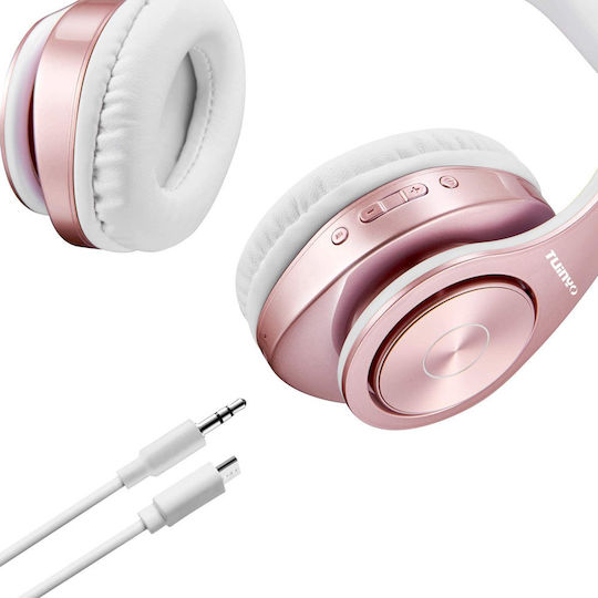 Tuinyo Z1 Ασύρματα / Ενσύρματα Over Ear Ακουστικά με 30 ώρες Λειτουργίας και Quick Charge Ροζ Χρυσό