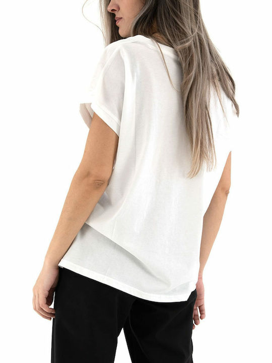 Replay Damen T-Shirt mit V-Ausschnitt Weiß