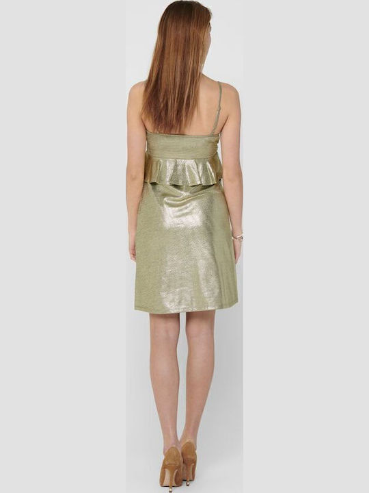 Carol Summer Mini Evening Dress with Ruffles Beige/Frosted Almond