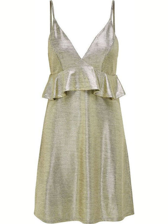 Carol Summer Mini Evening Dress with Ruffles Beige/Frosted Almond