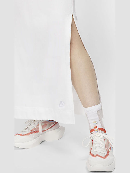 Summer Midi Athletic Dress with Spaghetti Straps White