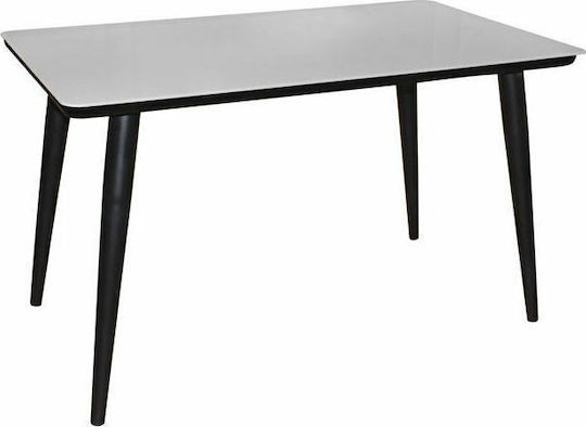 Union Table Dining Room with Glass Surface Black Glass White 130x80x75cm