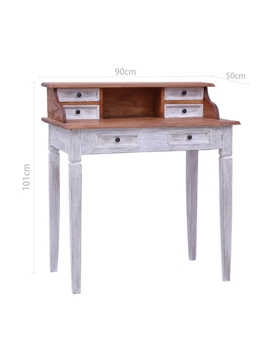 Sekretärin-Schreibtisch aus Massivholz White / Natural 90x50x101cm