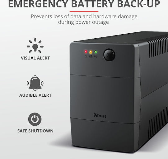 Trust Paxxon 800VA UPS Off-Line 480W με 2 Schuko Πρίζες