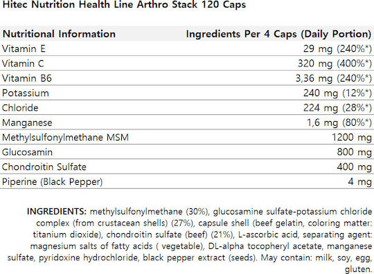 Hitec Nutrition Health Line Arthro Stack Supliment Pentru Sănătatea Articulațiilor 120 Capsule