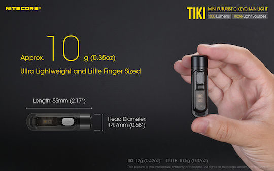 NiteCore Rechargeable Keychain Flashlight LED IP66 with Maximum Brightness 300lm TIKI LE Black