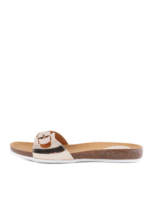Bahamais Leather Women's Flat Sandals Anatomic in Gold Color