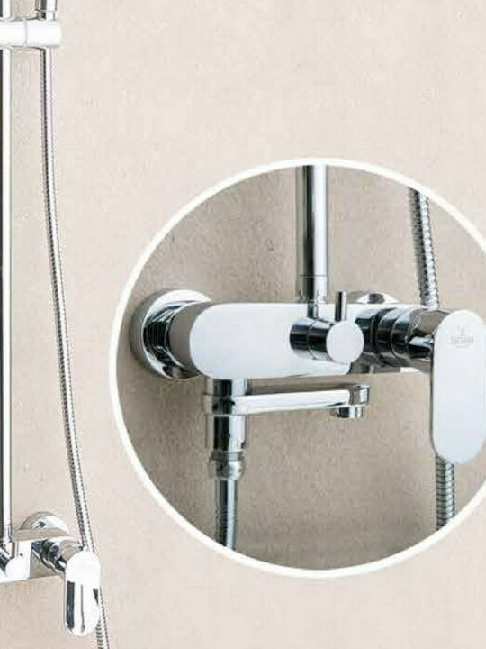 Demm Verstellbare Duschsäule mit Wannenbatterie 118-156cm Silber