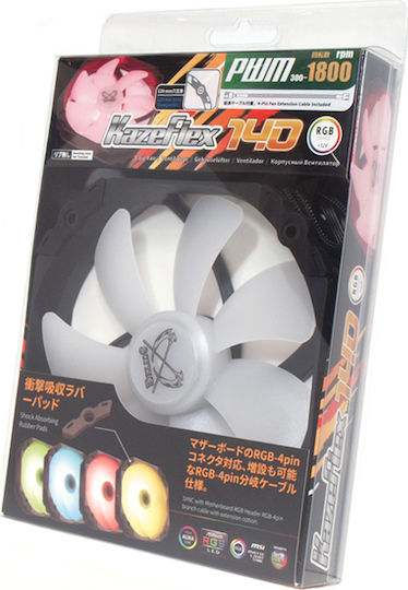 Scythe Kaze Flex RGB Case Fan 140mm (1800rpm / 100.8cfm) με Σύνδεση 4-Pin PWM Λευκό