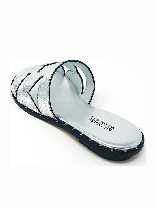 Annalee Leather Women's Flat Sandals in Silver Color