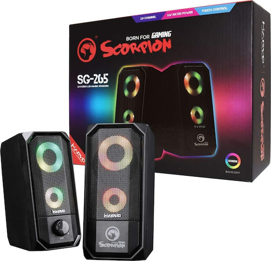 Marvo Scorpion SG-265 Ηχεία Υπολογιστή 2.0 με RGB Φωτισμό και Ισχύ 6W σε Μαύρο Χρώμα