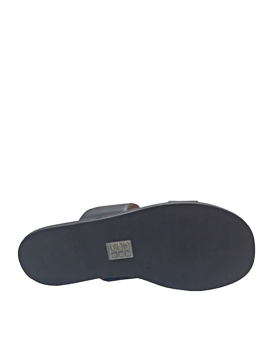Leather Women's Flat Sandals in Black Color