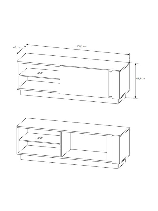 TV Stand Wooden High White / White High Gloss / Grandson L138.1xW40xH45.5cm