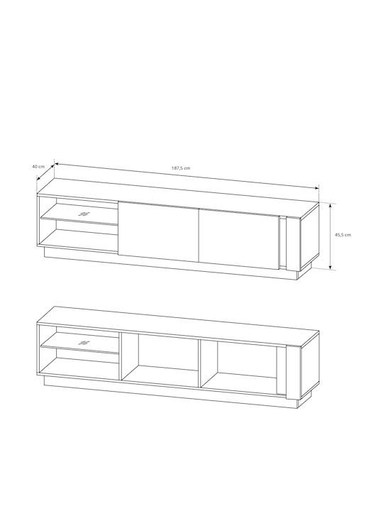 TV-Möbel Hölzernes High White / White High Gloss / Grandson L187.5xB40xH45.5cm