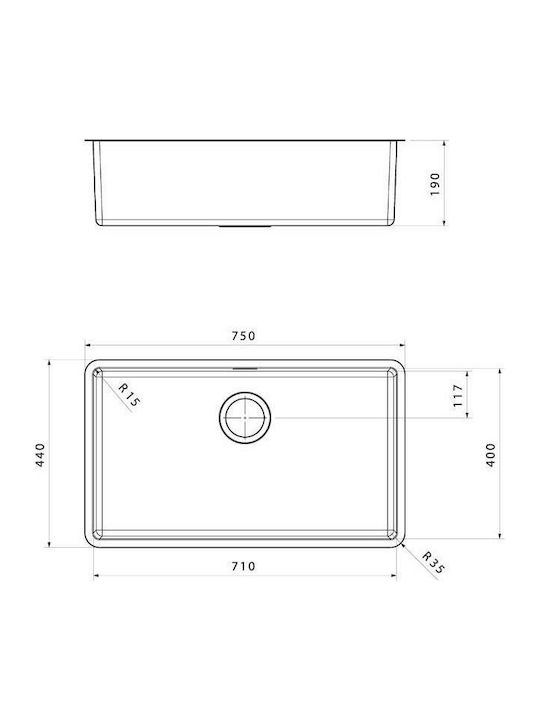 Apell Linear Plus FEM71 FEM71-110 Undermount Sink Inox Satin W75xD44cm Silver