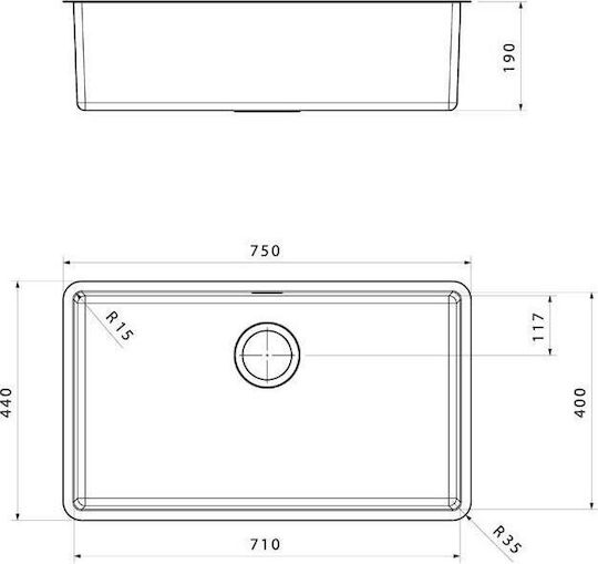 Apell Linear Plus FEM71 FEM71-110 Undermount Sink Inox Satin W75xD44cm Silver
