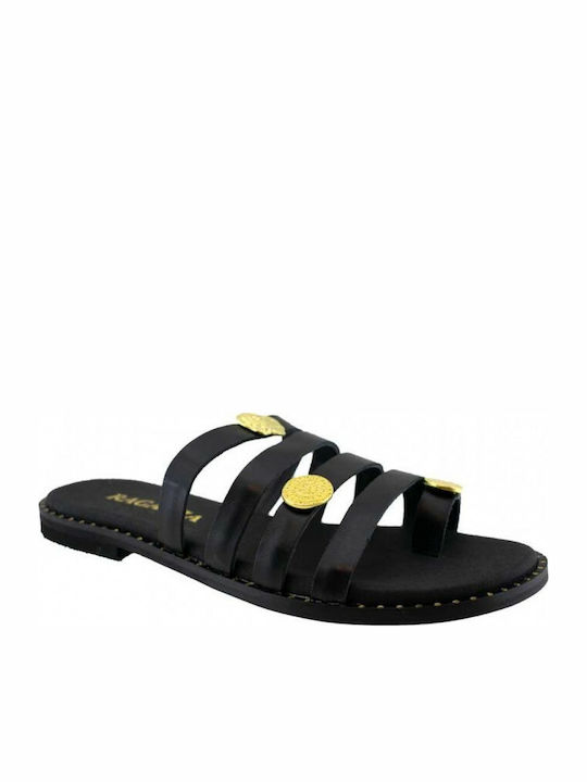 Ragazza Leather Women's Flat Sandals Anatomic in Black Color