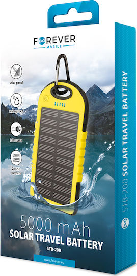 Forever STB-200 Ηλιακό Power Bank 5000mAh με 2 Θύρες USB-A Κίτρινο