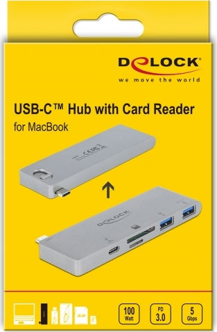 DeLock USB 3.2 2 Port Hub with USB-C Connection Silver
