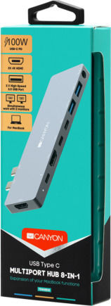 Canyon Docking Station with Dual USB-C HDMI 4K PD and Screen Connections for 2 Monitors Grey