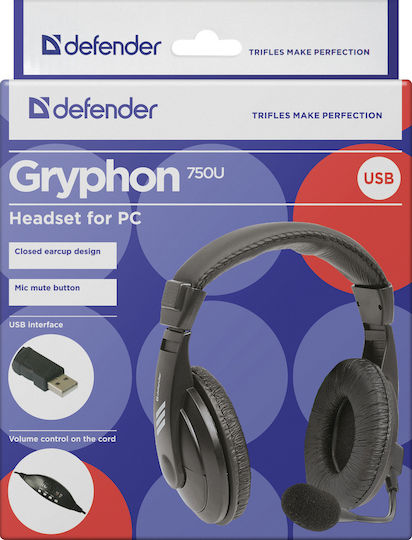 Defender Gryphon 750U Over Ear Multimedia Ακουστικά με μικροφωνο και σύνδεση USB-A