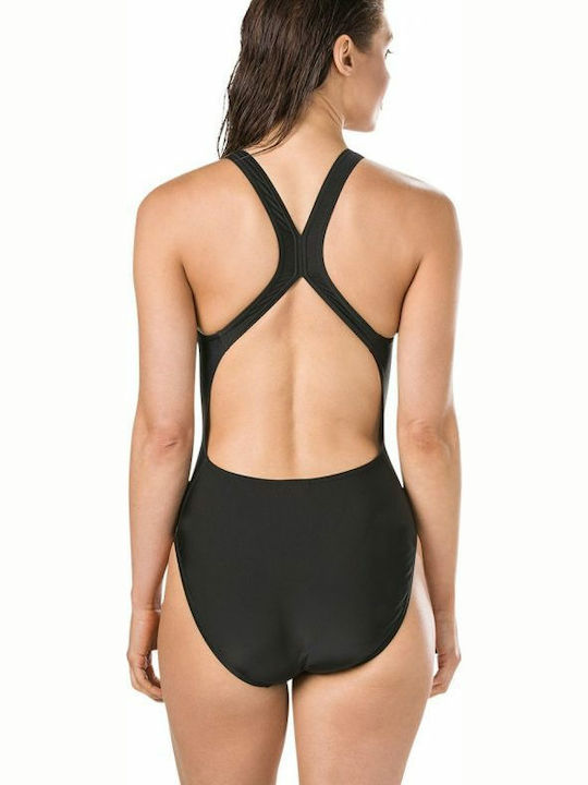 Speedo Mirrorglow Placement Powerback Athletic One-Piece Swimsuit Black