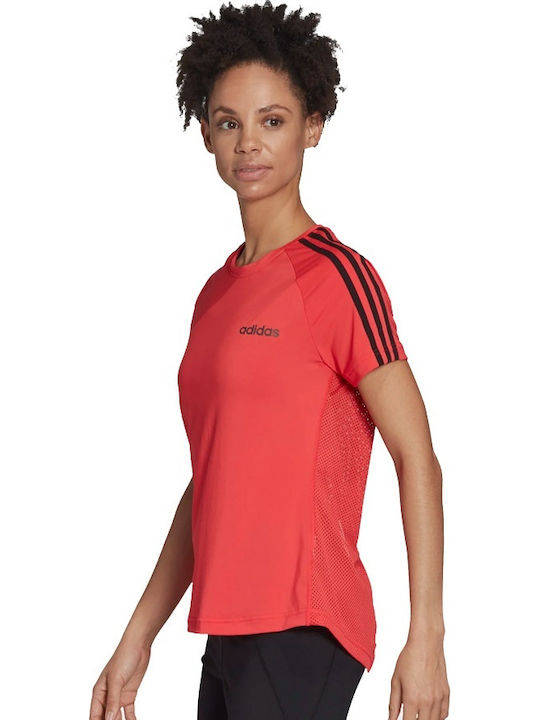 Adidas Women's Athletic Blouse Short Sleeve with V Neckline Red