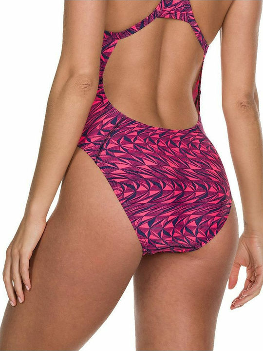 RefractWave Allover Turnback Athletic One-Piece Swimsuit Fuchsia 8-11716-D230