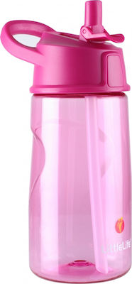 Littlelife Kids Plastic Water Bottle with Straw Flip - Top Pink 550ml