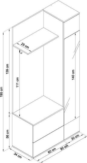 Green Entry Furniture with Mirror / Hanger / Shoe Rack & Wardrobe White 90x34x195cm