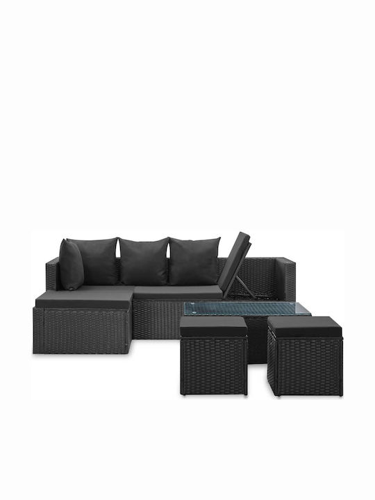 Set Outdoor Lounge Black with Pillows 4pcs