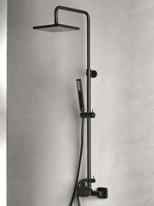 Eurorama Quadra Adjustable Shower Column with Bathtub Mixer 83-144cm Black