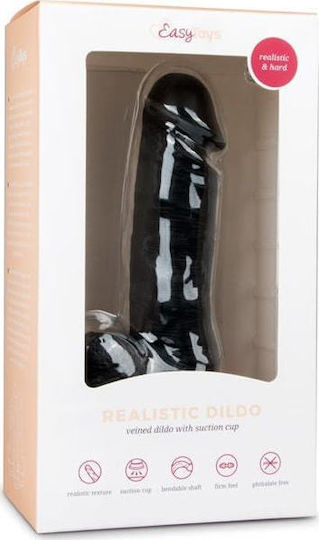 Easytoys Glass Dildo with Balls and Suction Cup Black 17cm