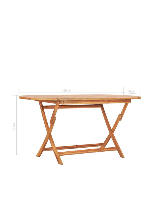 Outdoor Dinner Foldable Wood Table Natural 160x80x75cm