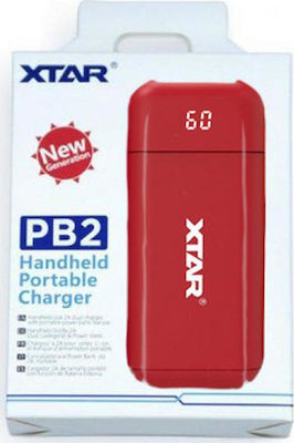 XTAR PB2 USB Charger 2 Batteries Li-ion Size 18650 in Red color