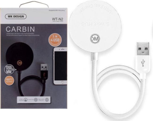 WK WT-N2 Hub USB 4 Porturi USB 2.0 cu Conectare USB-A Alb