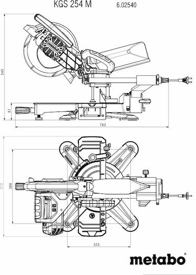 Metabo KGS 254 M Set Fierăstrău circular Cu glisare cu Disc de tăiere cu diametrul 254mm și Ghid Laser