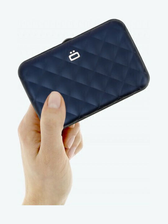 Quilted Button Small Women's Wallet Cards with RFID Blue