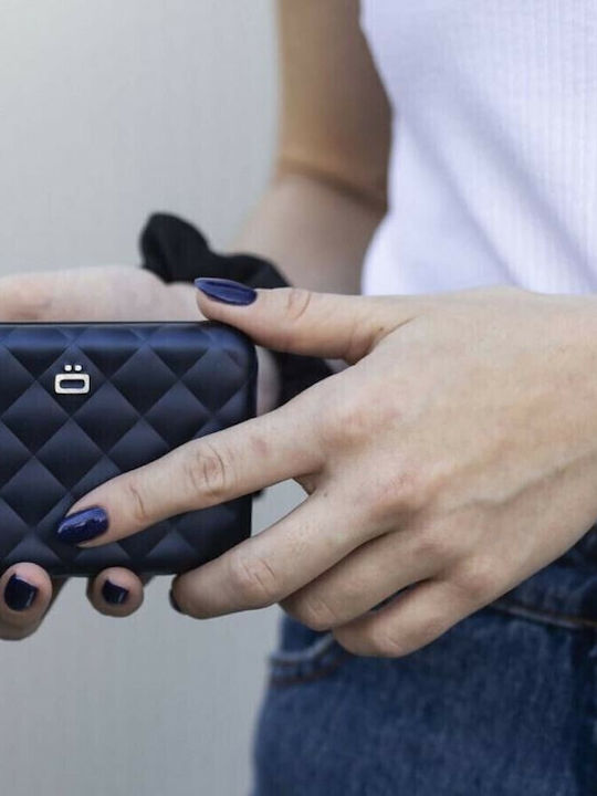 Quilted Button Small Women's Wallet Cards with RFID Blue
