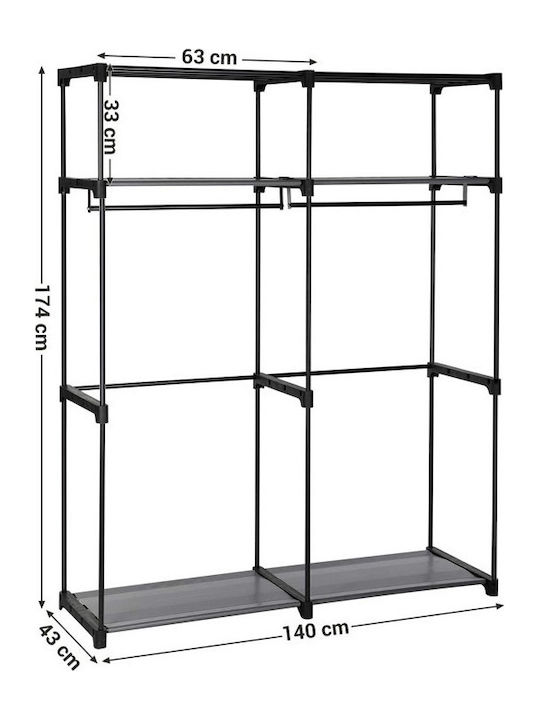 Songmics Fabric Wardrobe with Zipper and Shelves in Black Color 140x43x174cm
